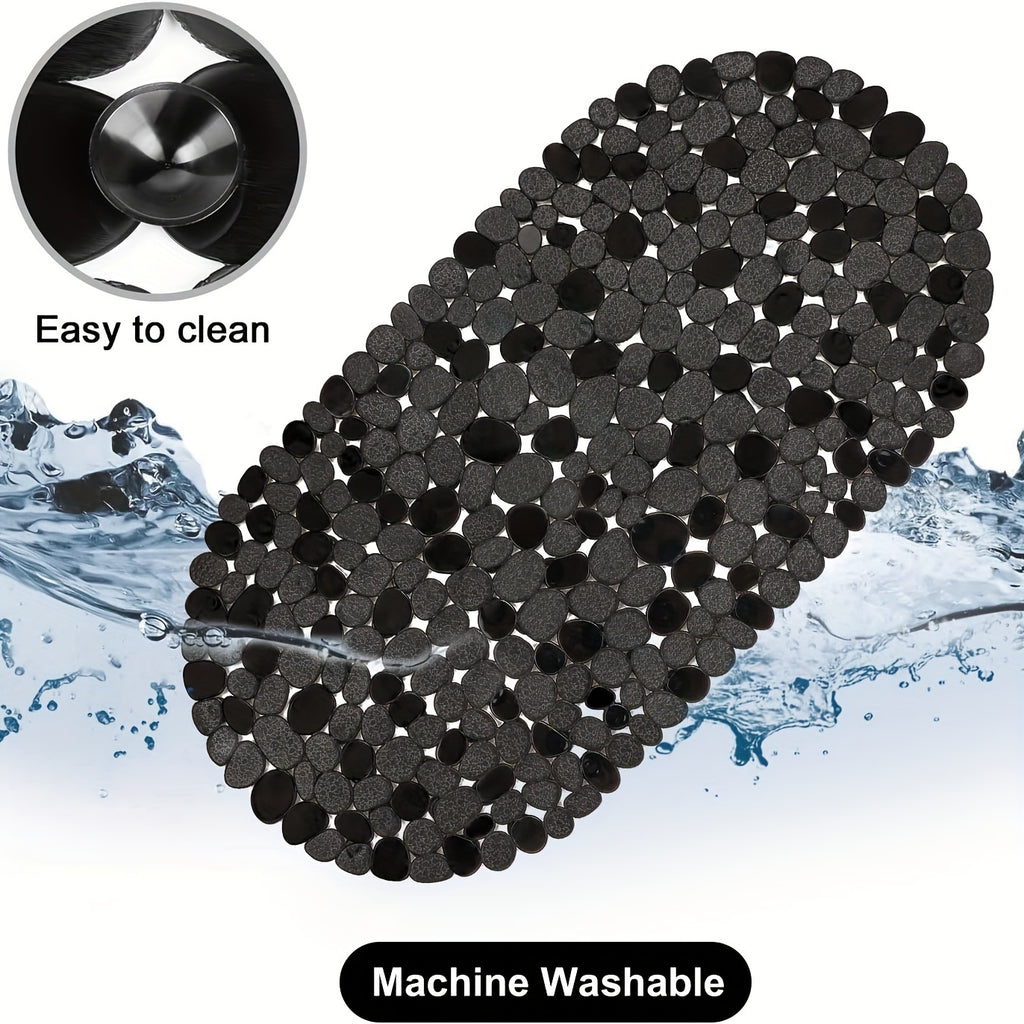 Bathtub Non-Slip Mat 13.8 X 26.8 Inches, Pebble Textured Strong Suction Cup Bath Mat, Double-Sided Anti-Slip Odorless Soft PVC Shower Mat, Small Tub Safety Anti-Fall Mat for Elderly Bathroom Renovation Labor Day Home Upgrade