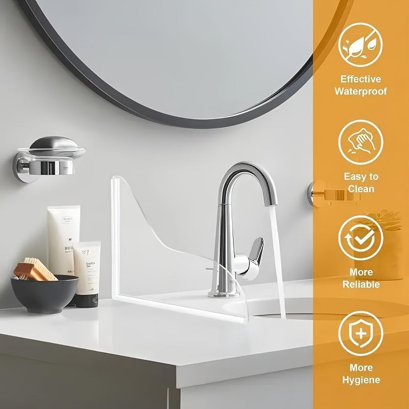 2pcs Transparent Curved Splash Guards - Heavy-Duty Splash-Proof Design, Tool-Free Adhesive Installation (No Drilling), Durable Acrylic Bathroom Guards with Modern Curved Shape for Bathtub, Sink, Shower - -Splash Protection