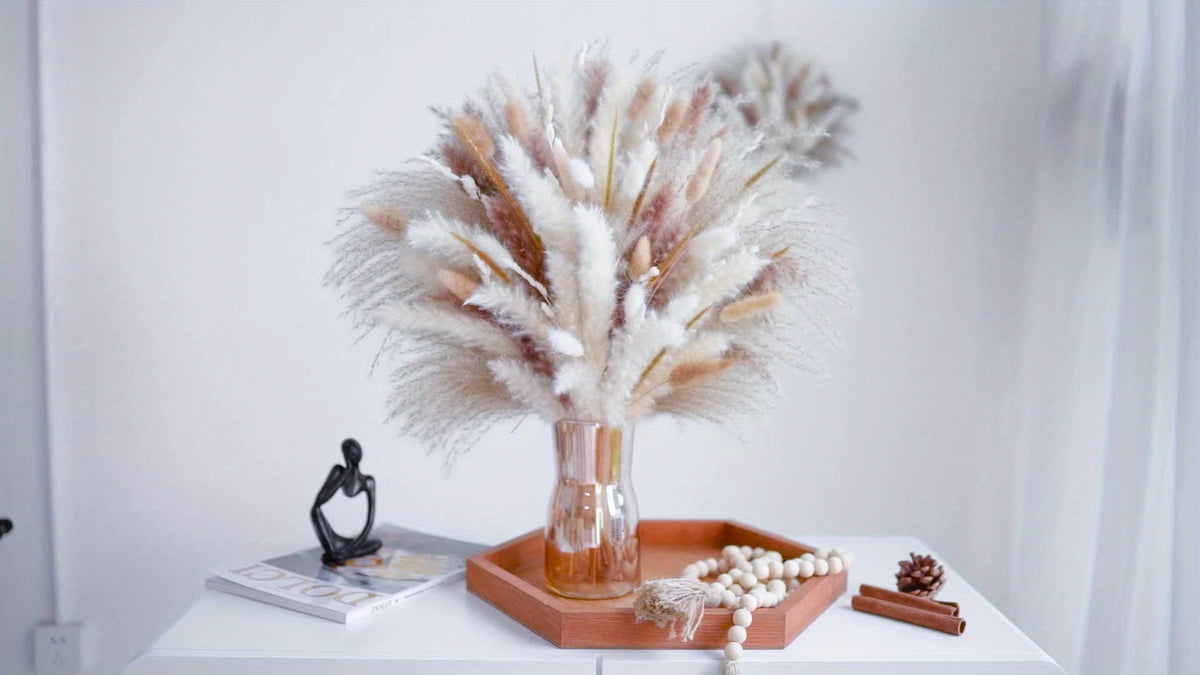 120pcs Natural Pampas Grass Decor Bouquet | Boho Dried Floral Arrangement Centerpiece Table Decor Wedding Decor Rustic Decor