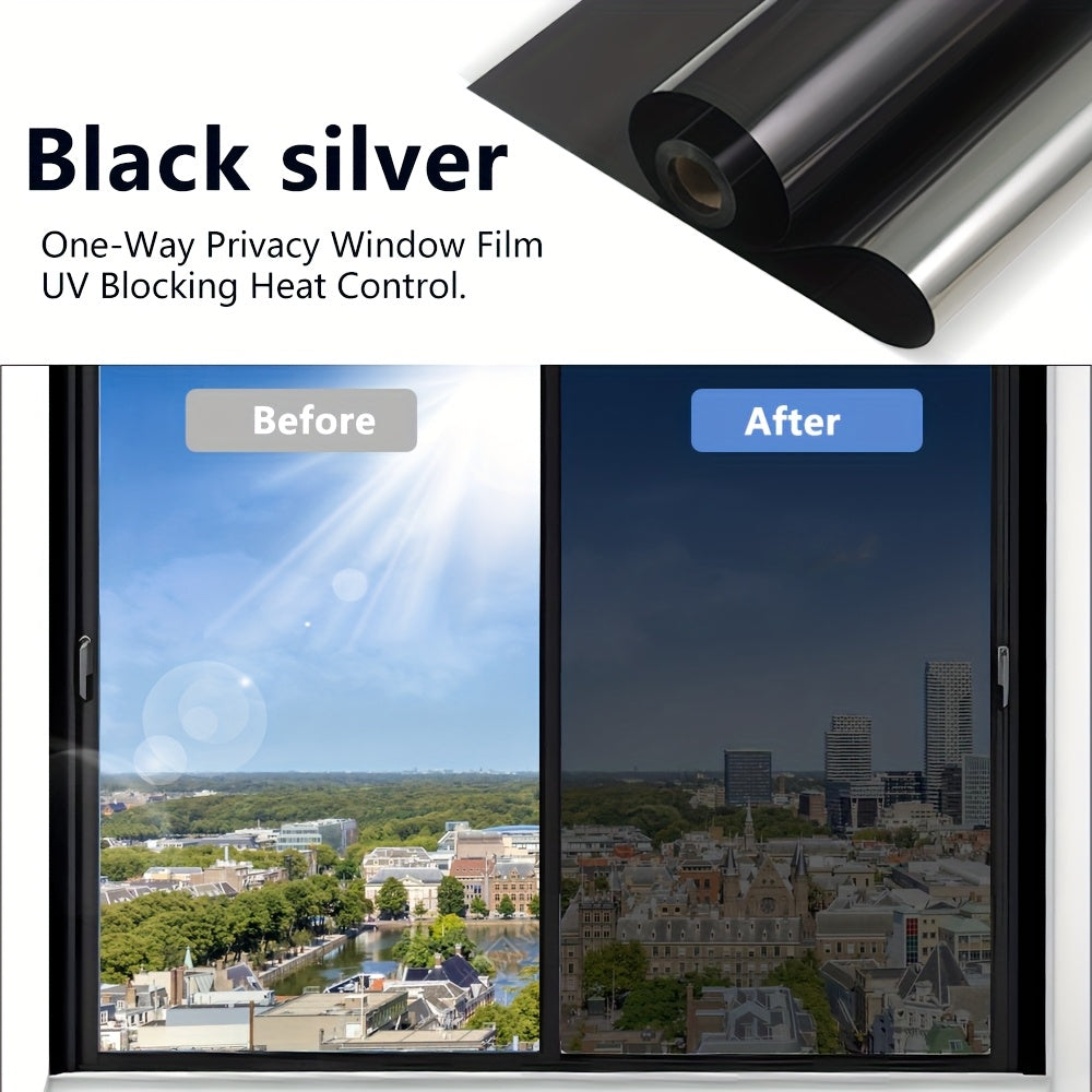 Reflective Window Privacy Film, One-Way Daytime Mirror Tint with Static Cling Heat Control and Glare Reduction, 23.6 Inch Wide for Home Office Windows