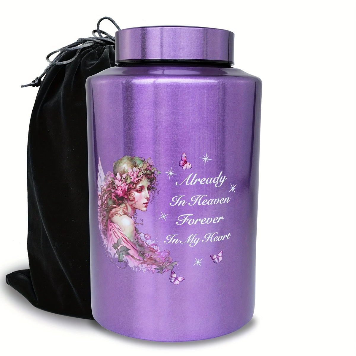 Large Stainless Steel Cremation Urn for Adult Ashes - Holds Up to 220 lbs, Decorative Butterfly Design with Velvet Pouch, Screw Lid & Seal Ring for Secure Storage, Memorial Keepsake | Elegant Text Design | Velvet Pouch Included