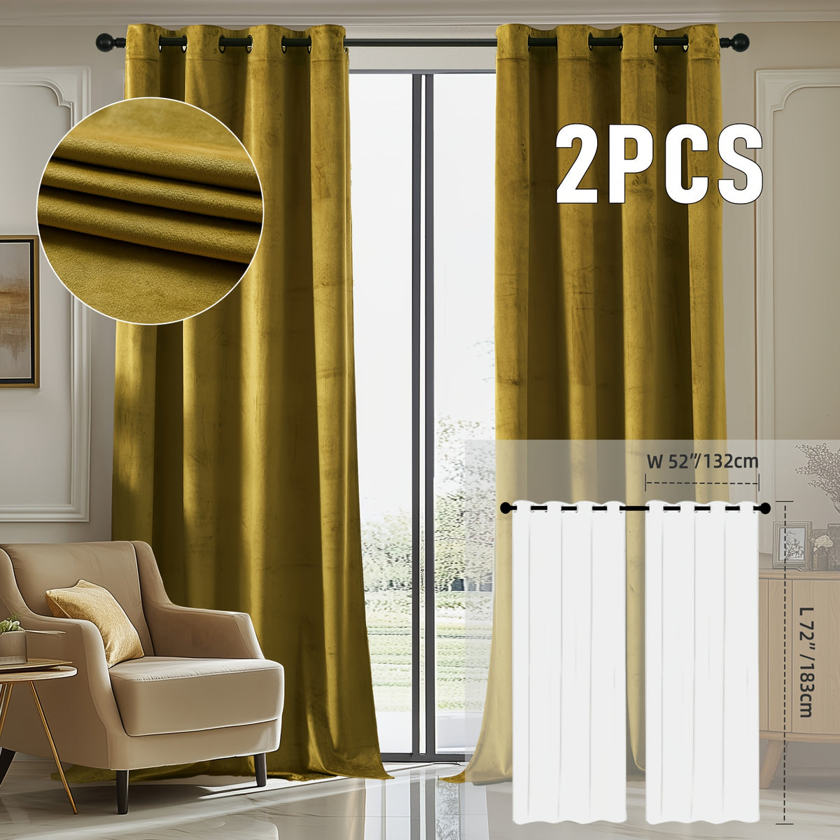 2pcs Velvet Room Darkening Curtains | Vintage Soundproof and Thermal Insulated, Elegant Soft Velvet Grommet Top Curtains for Living Room and Bedroom, Unlined, Solid Color, Fashionable Valentine'S Day Décor