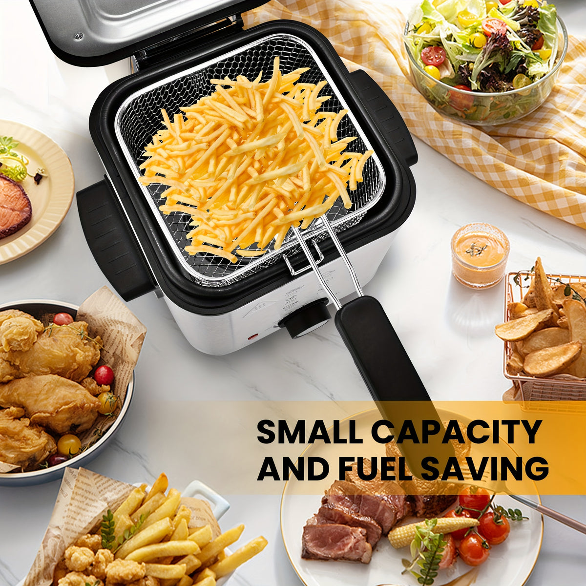 SUSTEAS 1800/1500W/900W Electric Deep Fryer with Stainless Steel Basket | Large Capacity, Adjustable Temperature, Easy-Clean Pot, Foldable Handle, Compact Durable Design | Stylish Kitchen Appliance & Essential Tool for Family Dinners, Parties