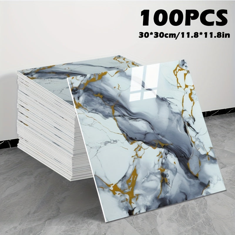 50/100pcs Stick Shower Tiles, Waterproof PVC Wall Panels, Marble Wall Tiles Self Adhesive Vinyl Backdrop for Bathroom, Kitchen, Living Room, Easy Peel & Stick, Ideal for TV Backdrop, Bathroom Wallpaper, Modern Wall Decor, Easy Installation