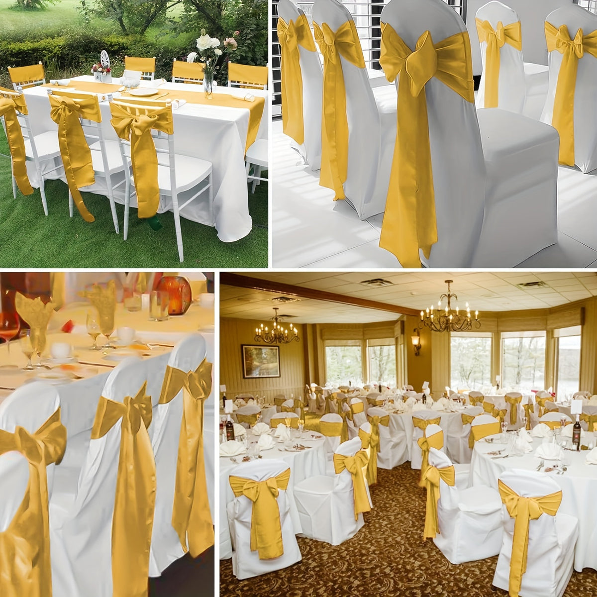 50pcs Satin Chair Waist Belt Bow Universal Chair Cover for Wedding Reception Restaurant Banquet, Party, Hotel Event Decoration (7 X 108 Inches)