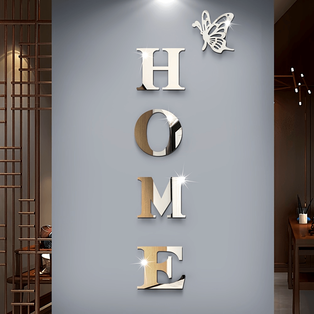1 Set Of Acrylic 3D Letters And Butterfly Family Logo Wall Stickers - Self-adhesive And Removable, Mirror Effect, Suitable For Living Room, Bedroom, Kitchen Decoration, Ideal For, Autumn Home Decoration, Christmas, Halloween Decoration