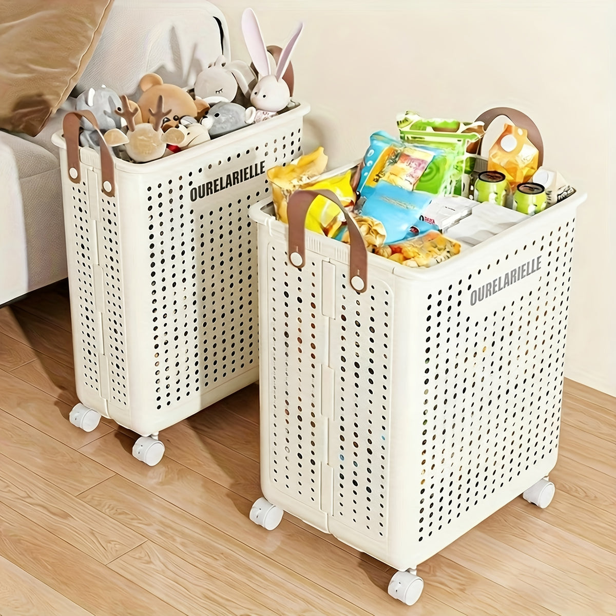 One Large Foldable Laundry Basket Without Cover - Imitation Leather, Hand Wash, Solid Color, Versatile Portable Laundry Basket with Wheel for Bathroom And Balcony Storage, Laundry Baskets