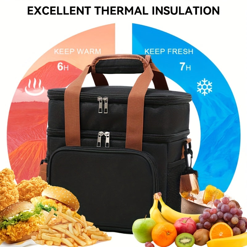 Expandable Double-Layer Insulated Lunch Bag - Leakproof, Durable Cooler Tote for Work, Office, Picnic & Beach - Lightweight with Adjustable Shoulder Strap