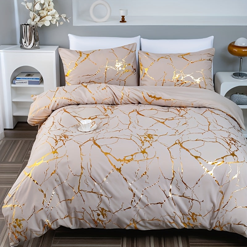 3pcs High-Grade Super Soft Breathable Bronzing Texture Duvet Cover Set (1 Duvet Cover+2 Pillowcases Without Pillow Core), at Home Dormitory All-Season