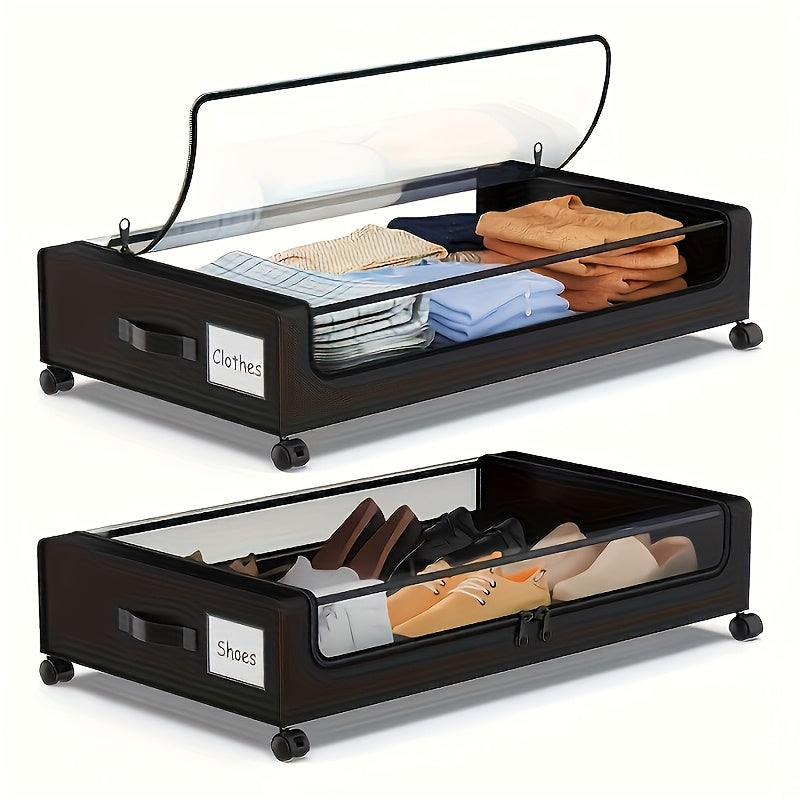 Under Bed Storage Set, 2Pack Under Bed Storage with Wheels And 4Pack 23.78gal Under Bed Storage Containers, Foldable Closet Organizers And Storage with Label Holder for Clothing, Blankets, Books, Shoes, Comforter & Pillows, Under-Bed Storage