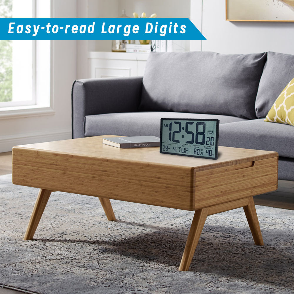 8'' Large Digital Wall Clock Battery Operated with Jumbo Numbers, Temperature And Date - Easy to Read And Set, Auto DST