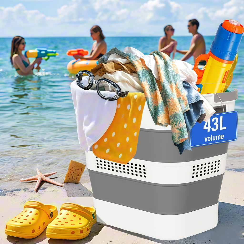 Collapsible Laundry Basket, 43L (11.5 Gallon) Foldable Laundry Basket Plastic with Handles, Pop Up Storage Container/Organizer/Hamper for Laundry, Space Saving And Durable