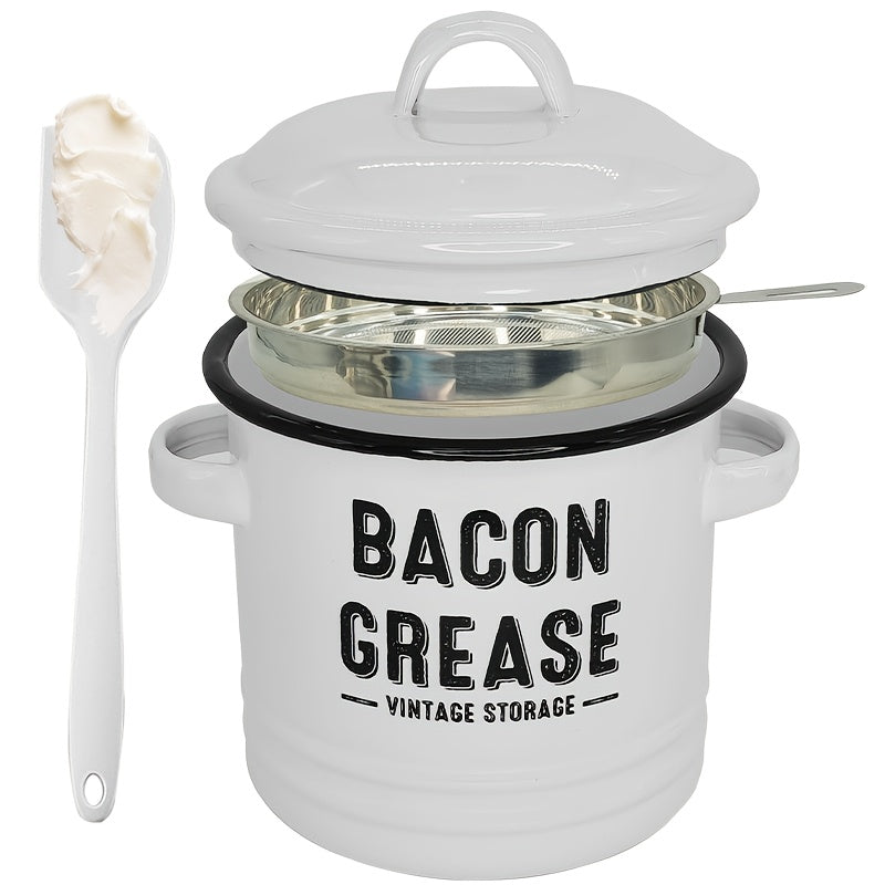 Large Capacity Grease Saver Oil Filter Pot - 1 Set, Residue Filter Oiler with Strainer, Enamel Oil Filter Pot for Home Use, Kitchen Tools And Accessories