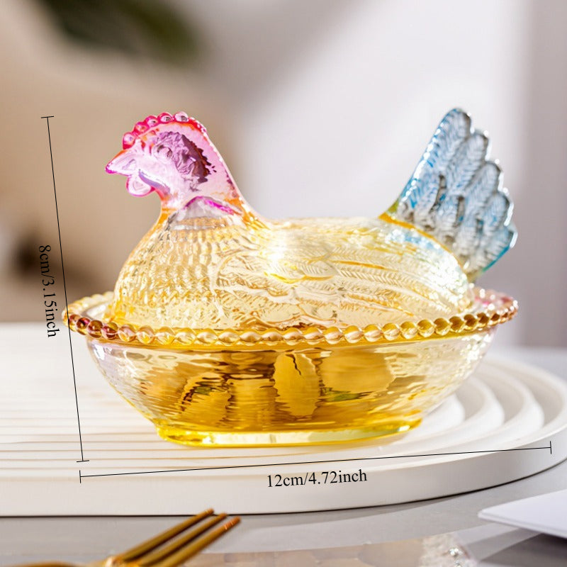 Elegant And Durable Chicken-Shaped Glass Storage Jar with Lid, Perfect Table And Desk Ornament, Reusable, Ideal for Candy, Fruit, Snacks, Or Desktop Decoration, Storage Supplies, Kitchen Additions, Home Organization Gifts