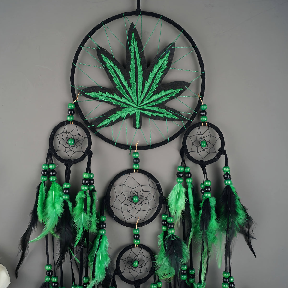 Bohemian Leaf Embroidered Dream Catcher with Feathers & Leaf Pot - Fabric Weed Gift for Women/Men, -Themed Tale Decor for Christmas, Bedside, or Cabin (Embroidery, Not Smokeable)