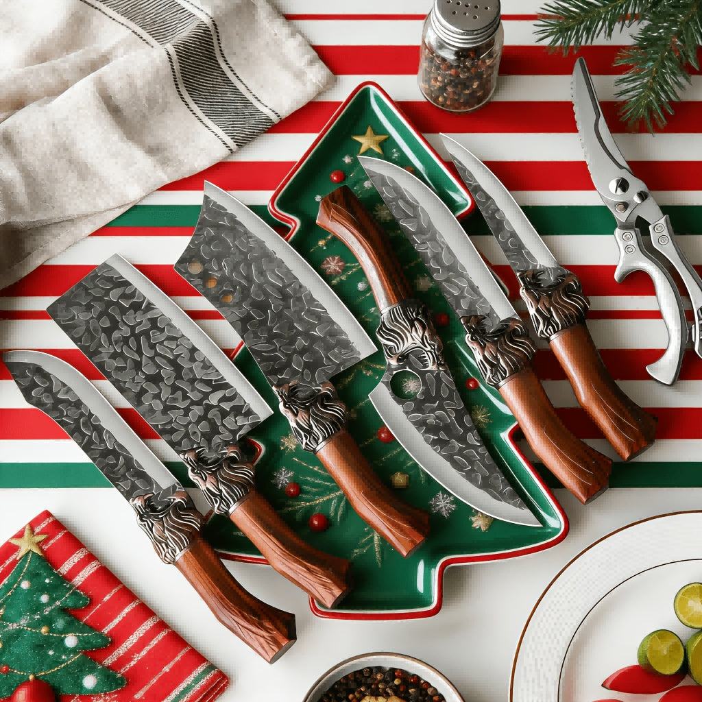 7pcs Professional Stainless Steel Kitchen Knife Set- Includes Boning Knife, Slicing Knife, Carving Knife, Fish Knife, Butcher Knife, And Scissors- Ultra Sharp, Suitable For Meat And Fish, Forged Set, Bone Knife, Multi-Piece Knife Set, Professio