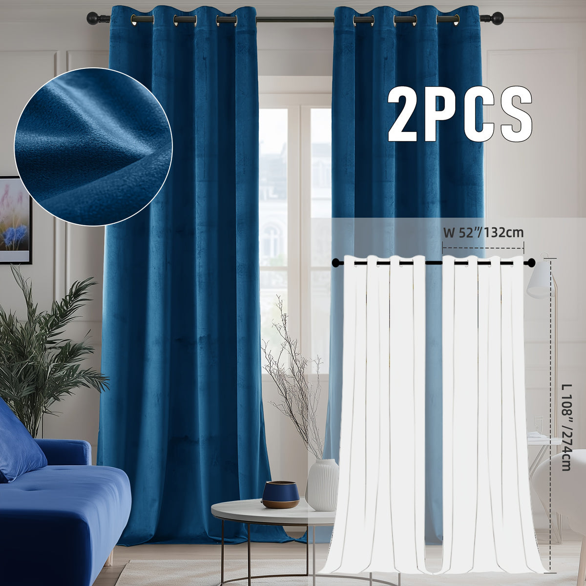 2pcs Velvet Room Darkening Curtains | Vintage Soundproof and Thermal Insulated, Elegant Soft Velvet Grommet Top Curtains for Living Room and Bedroom, Unlined, Solid Color, Fashionable Valentine'S Day Décor