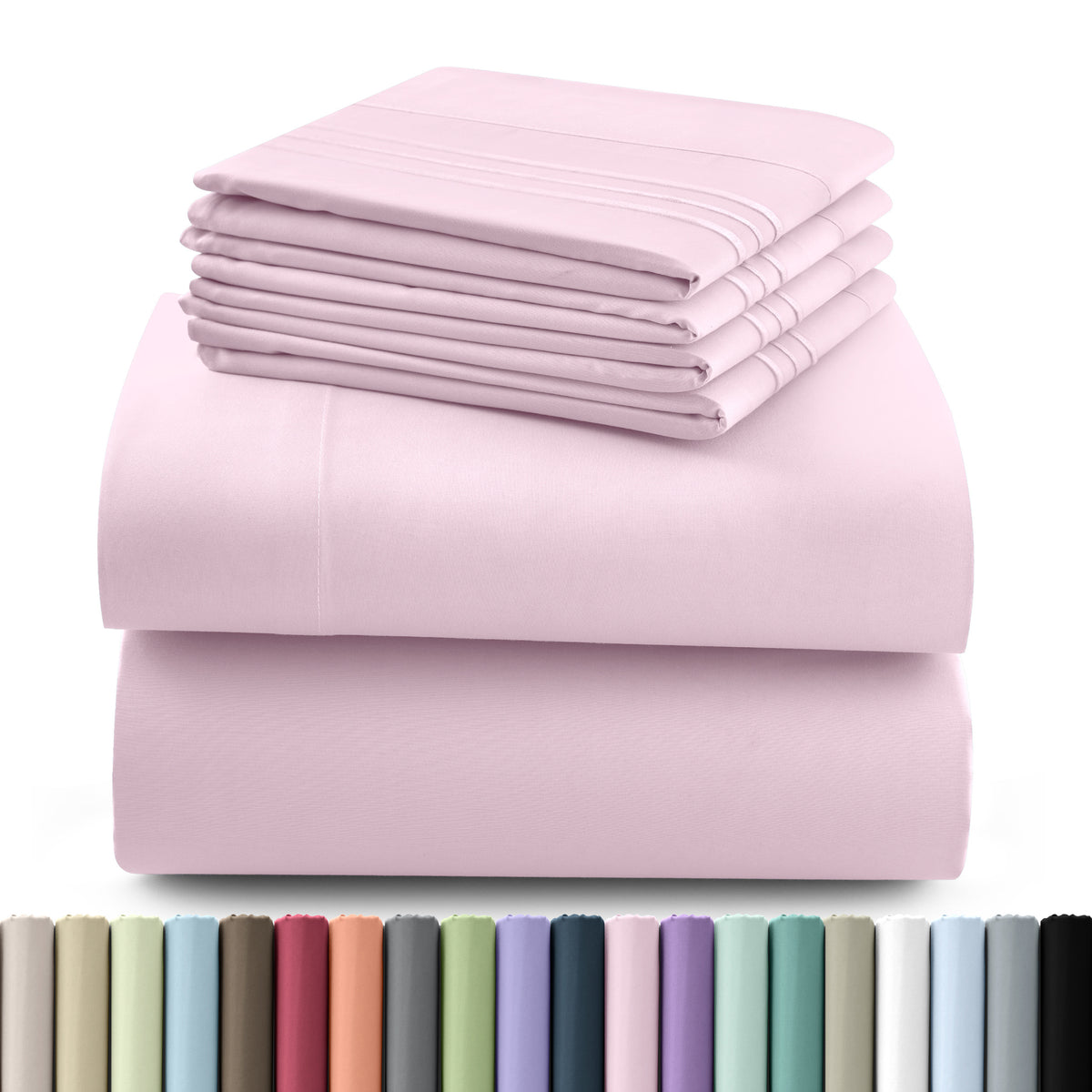Hannah Bedding Sheet Set - 6 PC Brushed 100% polyester Bed Sheets 16 Inches Deep Pockets - Embroidered & Plain Pillowcases - Hotel Luxury Sheets Bed Set - Soft Bedding Sheets