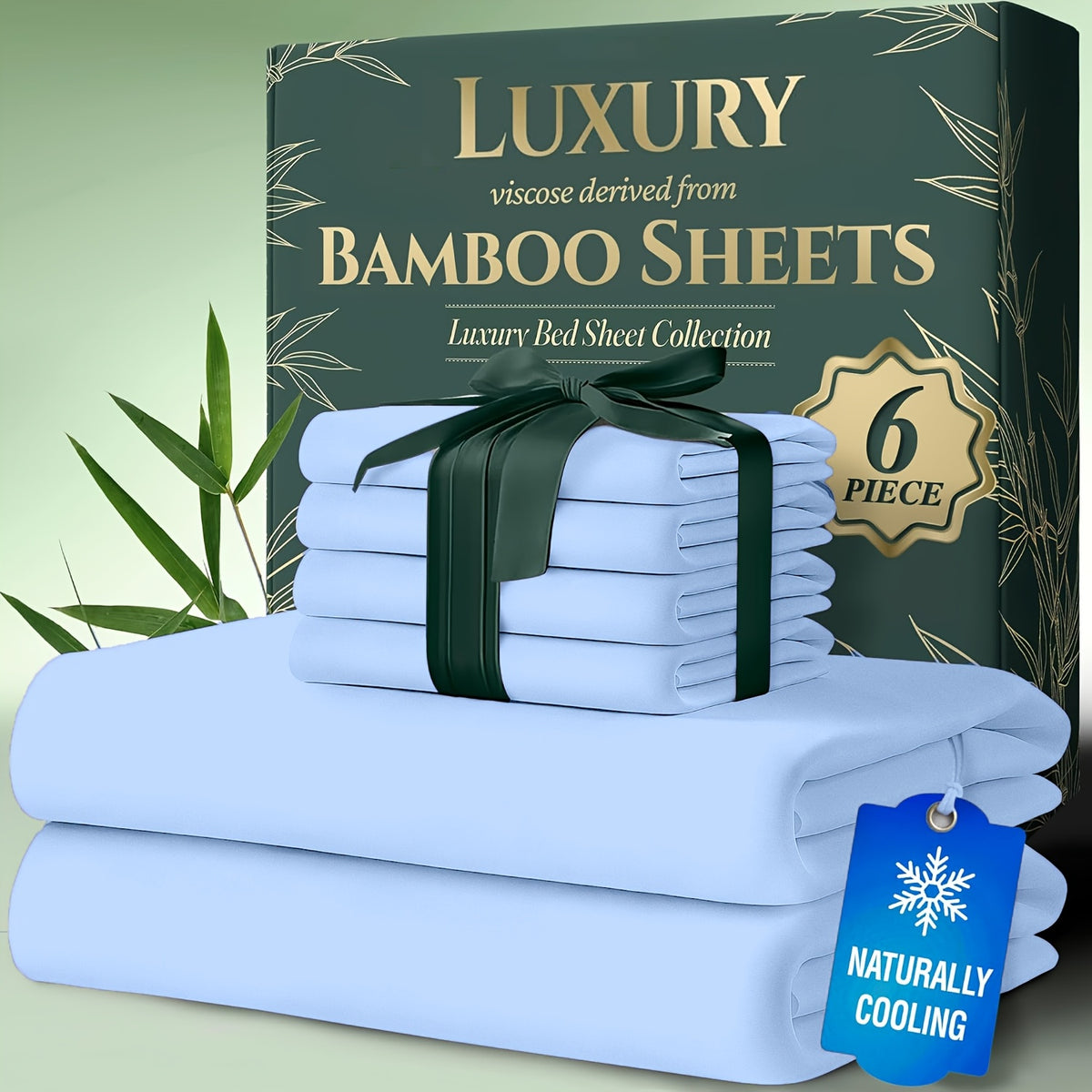 Deep Pocket Bamboo Cooling Bed Sheets 6pcs - Bamboo Luxury Cooling Sheets for Hot Sleepers - Cloud Soft, 17" Deep Pocket Fitted Sheet, Ultra Durable Bed Set for Room Decor