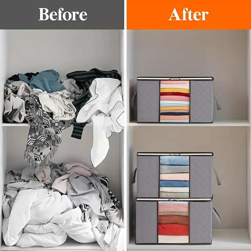 6pcs (Buy 3 Get 3) Extra Large Thick Nylon Gallon Storage Bags with Reinforced Vertical Ribs and Top Handles - Foldable Space-Saving Organizer Bags for Clothes, Bedding,, and Blankets - Durable Gray File Bags (Target Model), Under-Bed Storage