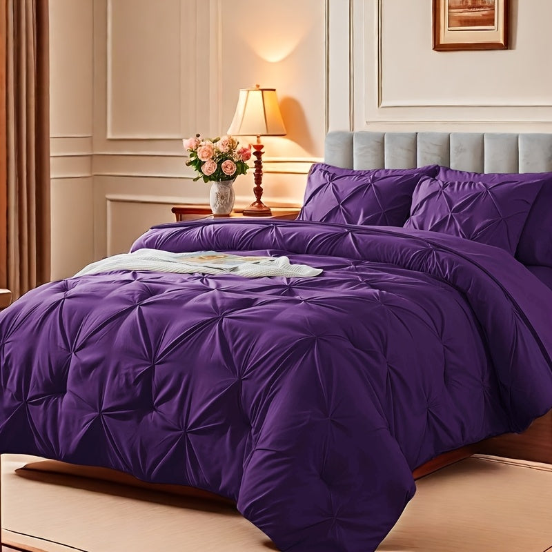 Cosybay 7 Piece Pinch Pleated Comforter Set Queen King Size, Luxury Soft Fluffy Bedding Includes 1 Comforter, 1 Extra Deep Pocket Fitted Sheet, 1 Flat Sheet, 4 Pillowcases & Pillow Covers, Perfect for Halloween Party, Holiday Celebrations & Birthday