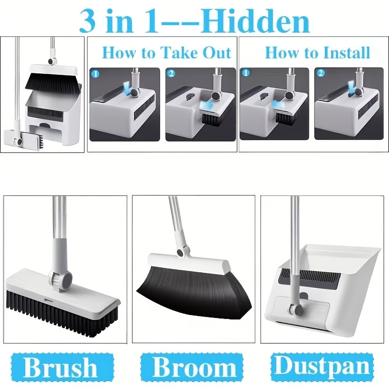 2-In-1/3-In-1/4-In-1 Broom with Dustpan Combo Set, Non-Stick Hair Cleaning for Hard Floors, Long Handle Sweeping for Living Room, Bedroom, Bathroom, Durable, Easy Storage, Rotatable, Foldable, Efficient Cleaning, Flexible Design, Fast Dust Removal