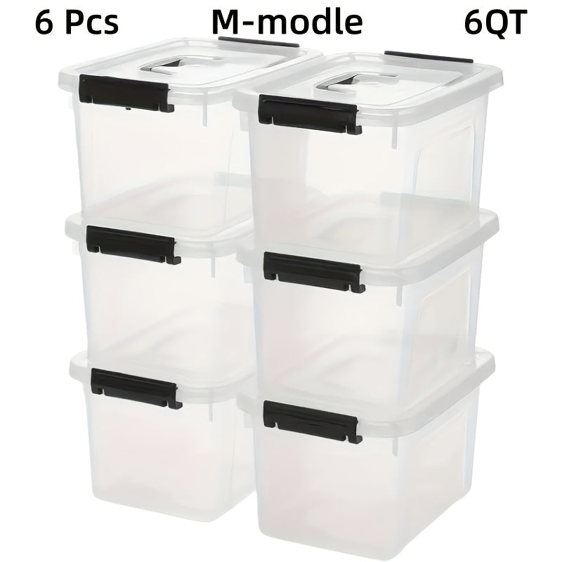 6pcs Transparent Plastic Storage Box, Stackable Storage Container with Lock Cover And Handle, for Organizing, Books, Beads, Pantry Items, Multi-purpose Home Storage Accessories The Best Gifts for Thanksgiving And Christmas