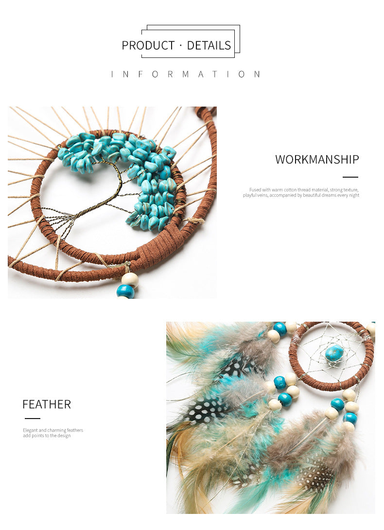 Bohemian Dream Catcher Pendant with Feathers - Natural Elements Door Hanging Decor for Bedroom, No Electricity Needed, Unique Birthday Gift for Girls & Women