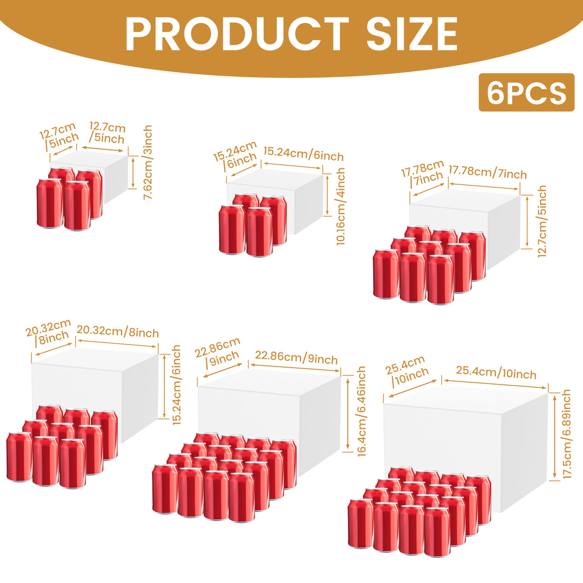 6pcs Buffet Risers, Food Risers for Buffet Table Display Stand Shelf for Party Catering Dessert Collectibles Acrylic Cube Boxes Display with Hollow Bottoms White Set, (3", 4", 5", 6", 7", 8", 9", 10")