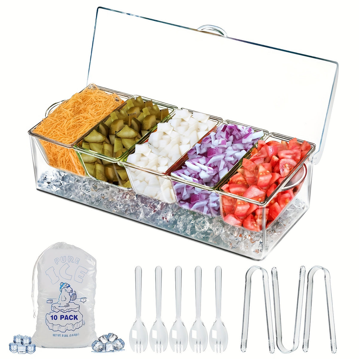 Chilled Seasoning Plate Set, Clear Condiment Serving Dishes with Standard or Ice Pack Option for Home Dining, Party Tables and Family Gatherings