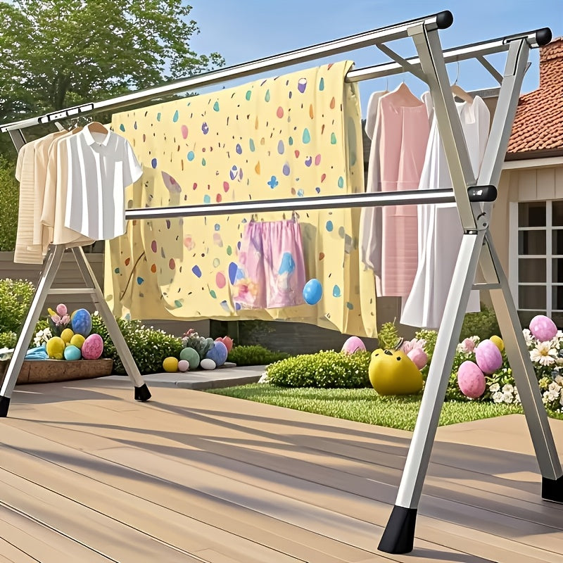 Three-Bar Foldable Clothes Drying Rack, 63", 78.7" & 95'' Retractable Length, Indoor & Outdoor Use, Durable Metal Collapsible Laundry Drying Rack, Heavy Duty Stainless Steel Clothesline Drying Racks, Drying Racks