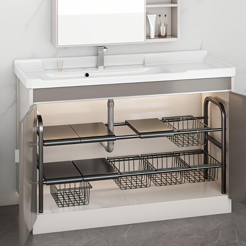 Kitchen Storage Rack, Bathroom Storage Rack, 1 Expandable Under Sink Organizer & Locker 2 Tier Cabinet Shelf Organizer with 5 Removable Panels 5 Baskets for Under Kitchen Bathroom Sink Organizer & Storage.Thanksgiving And Christmas Gifts