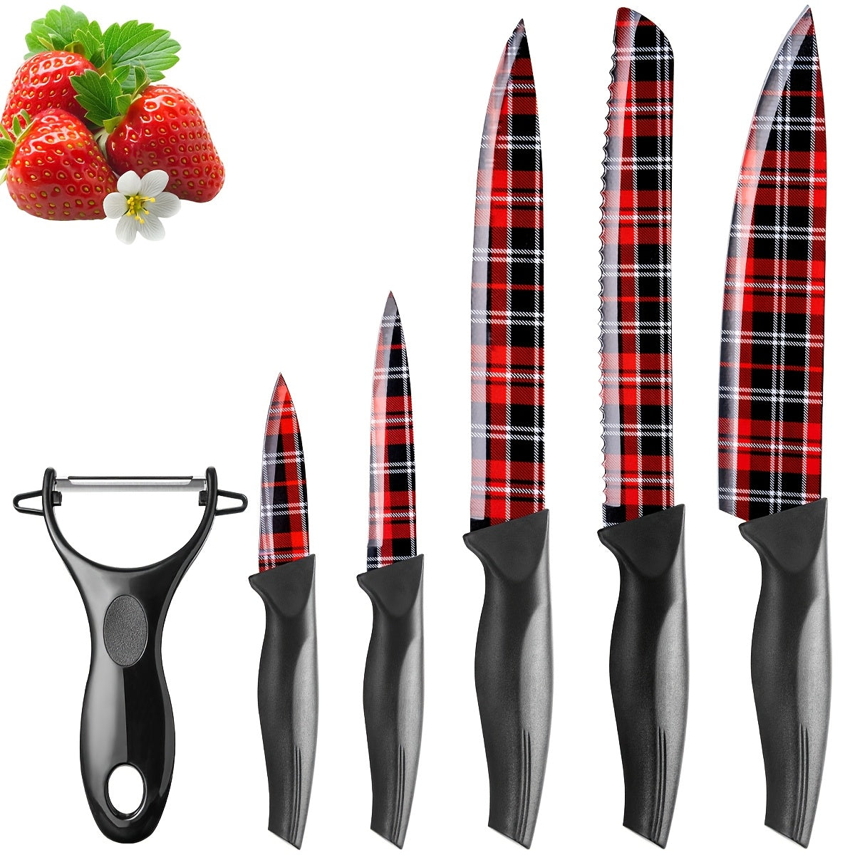 6pcs High-carbon Stainless Steel Sharp Kitchen Knife Set, Kitchen Knife Set And Block Chef Knife, Bread Knife, Scissors, Sharpening Knife, Kitchen Essentials, Dishwasher Safety, Anti-slip Handle, Best Gift for Halloween And Christmas