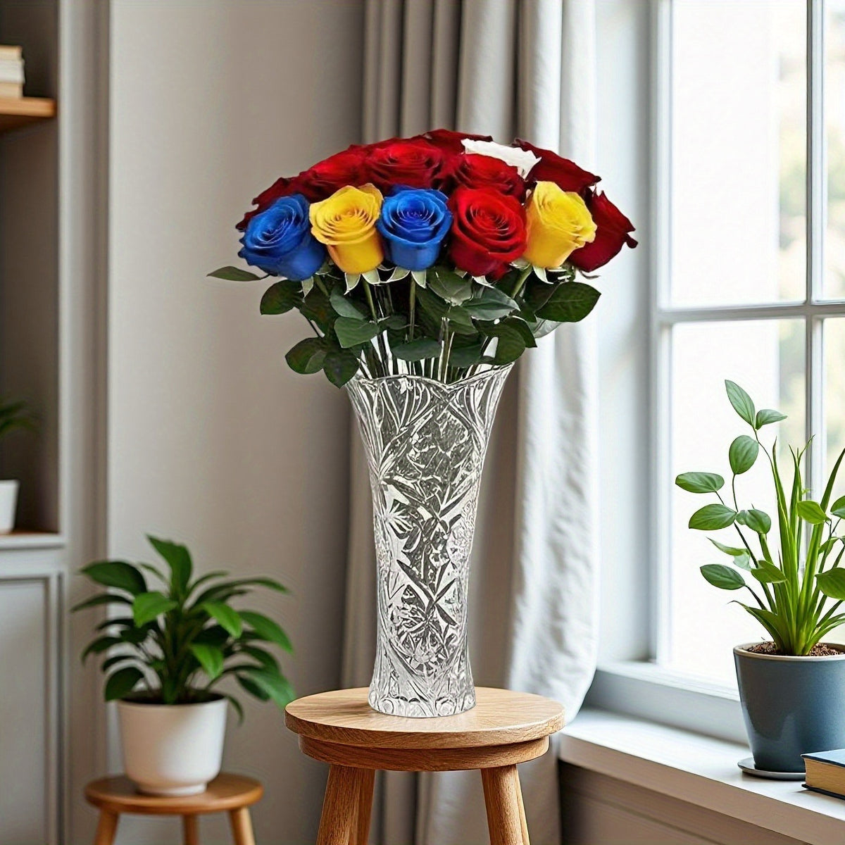 32pcs UV-Resistant Artificial Rose Flowers Bouquet - Realistic Outdoor/Indoor Suitable for Potted Plants, Balcony,, Decor - UV-Resistant Plastic Roses with Blooms, No Maintenance Fake Flowers for Porch, Courtyard (No Container)