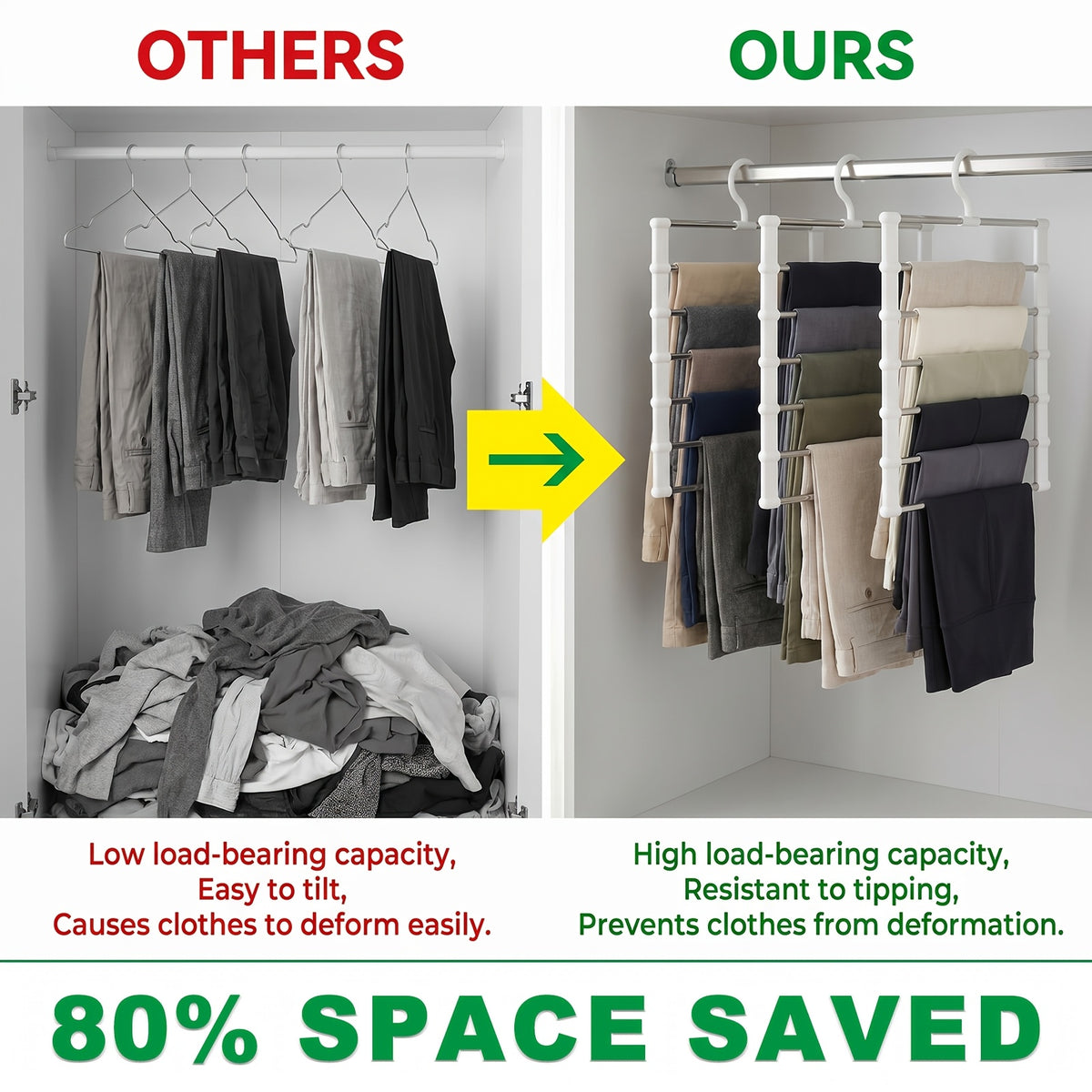 3/7pcs Multi Layer Stainless Steel Pants Hanger Space Saving Wardrobe Organizer Non Slip Stackable Hanger for Pants Jeans Scarves Trousers Closet Storage Organization
