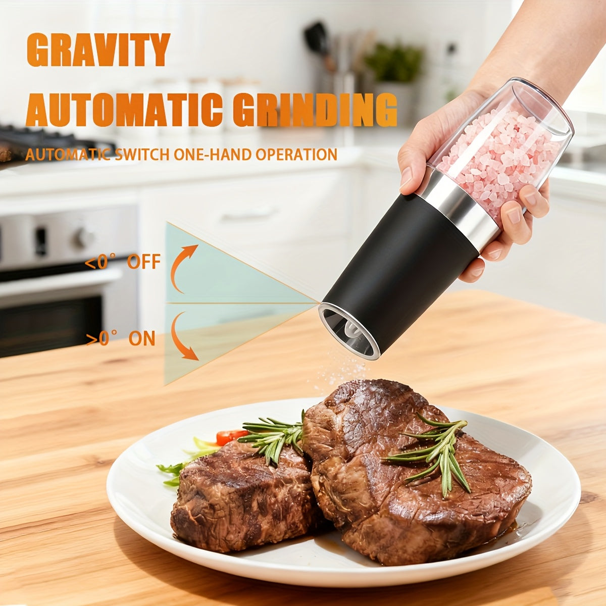 2pcs Gravity-powered Electric Salt and Pepper Grinder Battery-powered LED Light One-handed Automatic Operation Adjustable Coarse Grinder Grinder Black Rocking Chair Creative Kitchen Gadget Gift Battery-powered to Choose