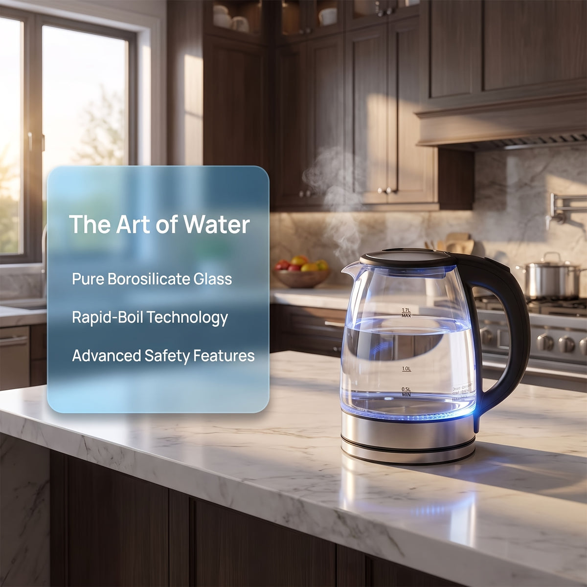 Electric Tea Kettle, Cordless Water Boiler & Heater with Fast Boiling 1000W, Auto Shut-Off & Boil-Dry Protection, 1.9 Liter Clear Glass, Suitable for Tea, Soup, Instant Noodles, Boiling Water Heater