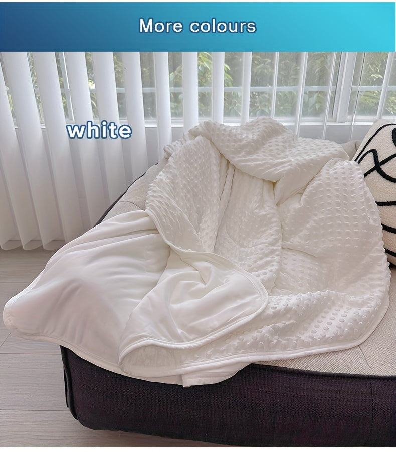 Emotional Cooling Blanket for Relaxation - Soundwave technology Embossed Striped Design with Ball Accents, 100% Polyester Breathable Lightweight Summer Throw, Machine Washable Wrinkle-Resistant Multi-Use Blanket & Shawl in White & Grey, Comfortable Shawl,