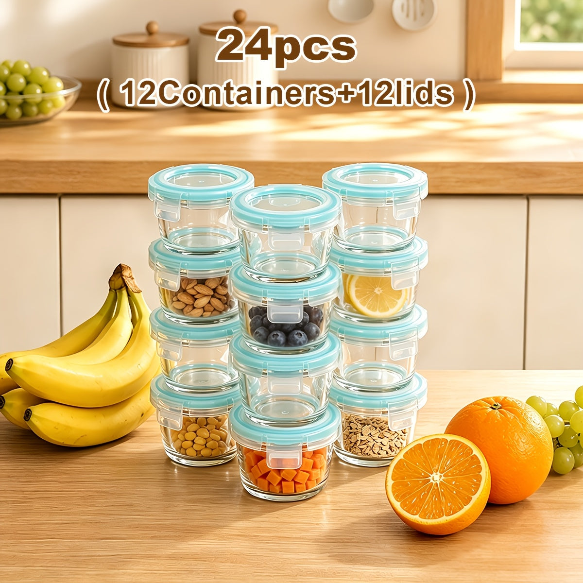 24pcs Glass Food Storage Containers with Lids, Meal Prep, Pantry Kitchen Storage Containers for Lunch, Leak Proof, Airtight Glass Lunch Bento Boxes for Microwave, Oven, Freezer And Dishwashe(12Lids+12Containers)
