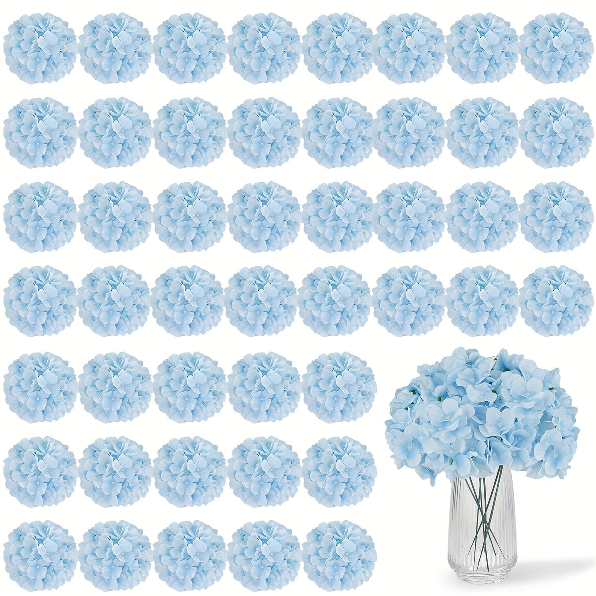 63pcs Artificial Hydrangea Flowers with Stems - Realistic Full Faux Silky Blooms, Round Heads Suitable for Wedding, Baby Shower, Garden, Party Decor, Home Decoration - Fake Flowers for Centerpieces, Arrangements, Year-Round Use