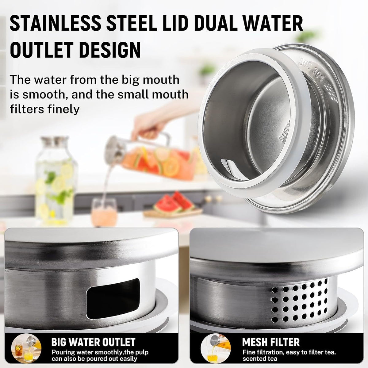 1 Pack/2 Pack 68oz Square Glass Pitcher with Lid And Handle for Fridge, Iced Tea And Coffee Carafe Beverage Serveware, Heat Resistant Borosilicate Water Jug for Hot/Cold Drinks And Milk, 304 Stainless Steel Lid