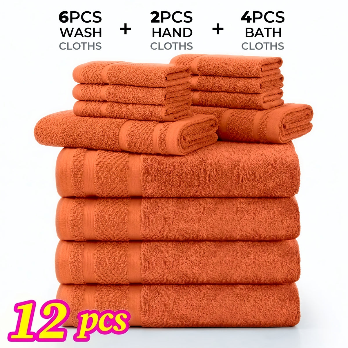 12/24pcs Bath Cloths Set, Hotel Quality Thick Bath Cloths | Highly Absorbent & Quick-Dry | 4 Bath Cloths & 6 Hand & 2 Washcloths, Cotton For Hotel Spa Gym & Home Bathroom Essentials, Wash Cloths