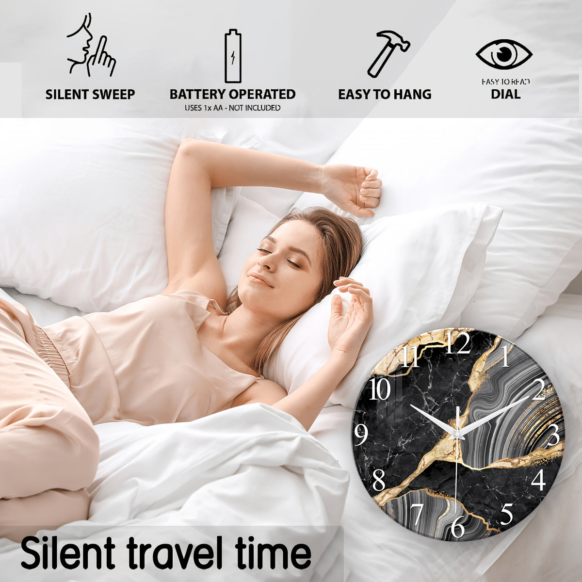 Modern Large Glass Wall Clock - Marble Texture, Silent Non-Ticking, AA Battery Powered (Batteries Not Included), for Modern Living Room, Bedroom, Kitchen, Office Wall Decor, Christmas And Housewarming Gift, Modern Living Room Decor, 12-24 Inch