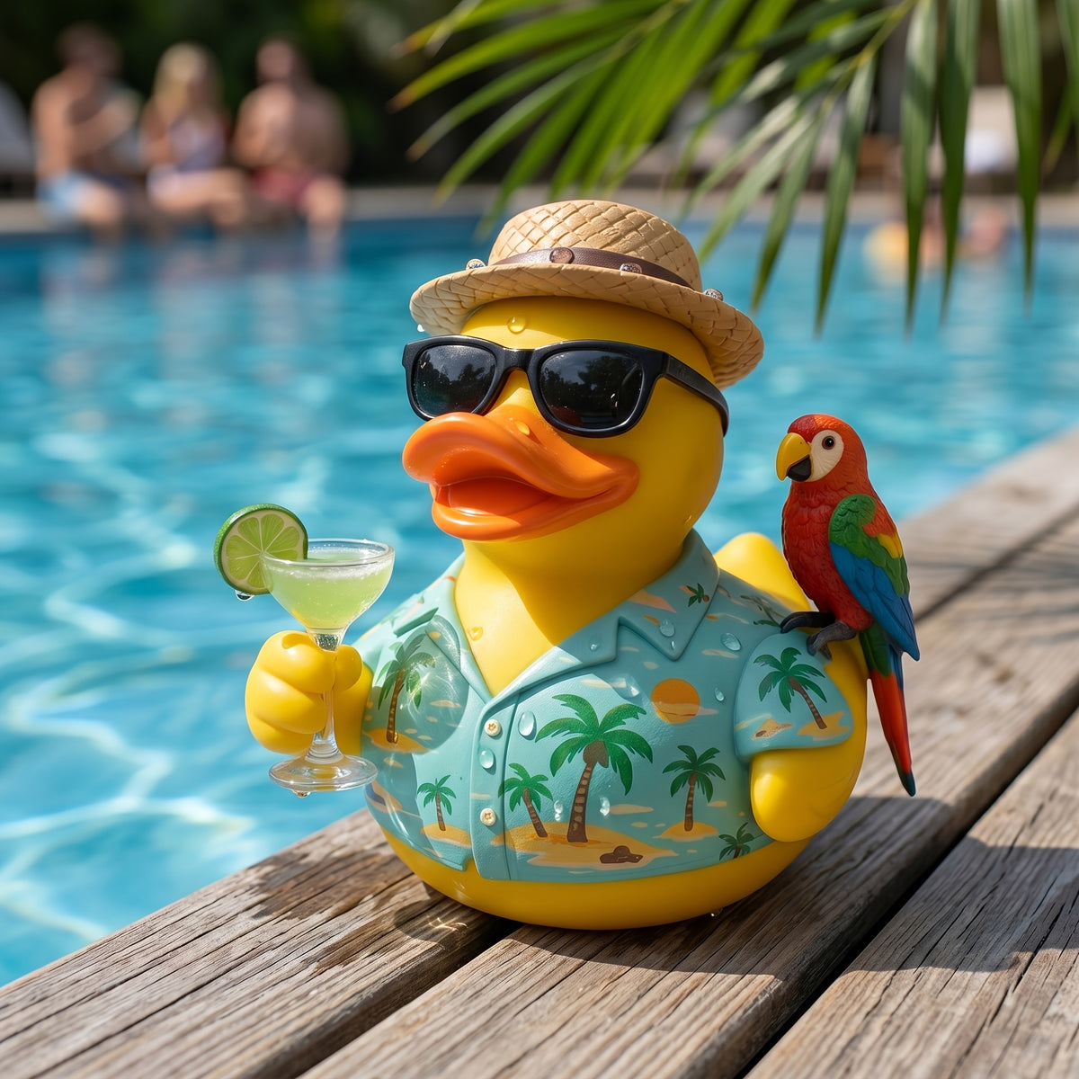 Cocktail Beach Duck, Special Summer Edition. Exquisite Craft Ornament. Perfect for Outdoor Scenes, Pool Parties, Beach Parties, Hawaiian Styles Seaside Vacations. Ideal Decor for Summer-Themed Shoots And Thoughtful Seasonal Gifts