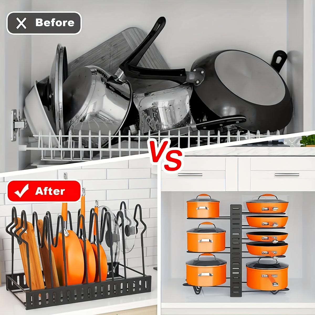 8-Tier Pot And Pan Organizer with Lid Rack, for Kitchen Cabinet Storage of Cookware And Utensils