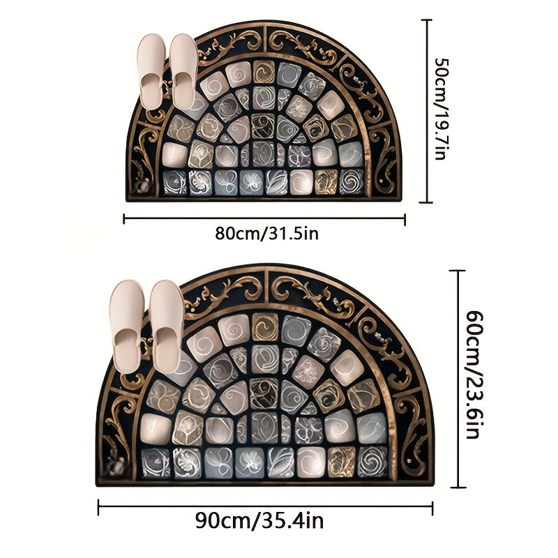 Semicircular Elegant Welcome Doormat - Non-slip floral geometric pattern, lightweight and durable polyester fiber door mat, suitable for home, bathroom, and kitchen front door decoration.