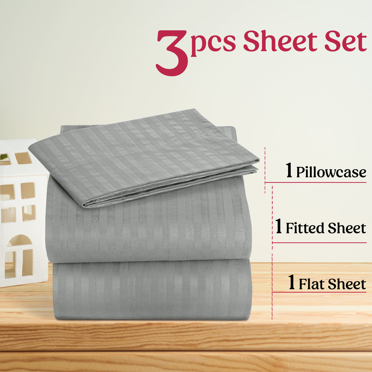 Lux Decor 4/3 Pieces Striped Bed Sheets Set - Hotel Luxury Sheets, Deep Pocket Up to 16 Inches, Extra Soft, Breathable Cooling Sheet & Pillowcases, Easy To Fit, Wrinkle Free, Fade & Stain Resistant Bedding Set