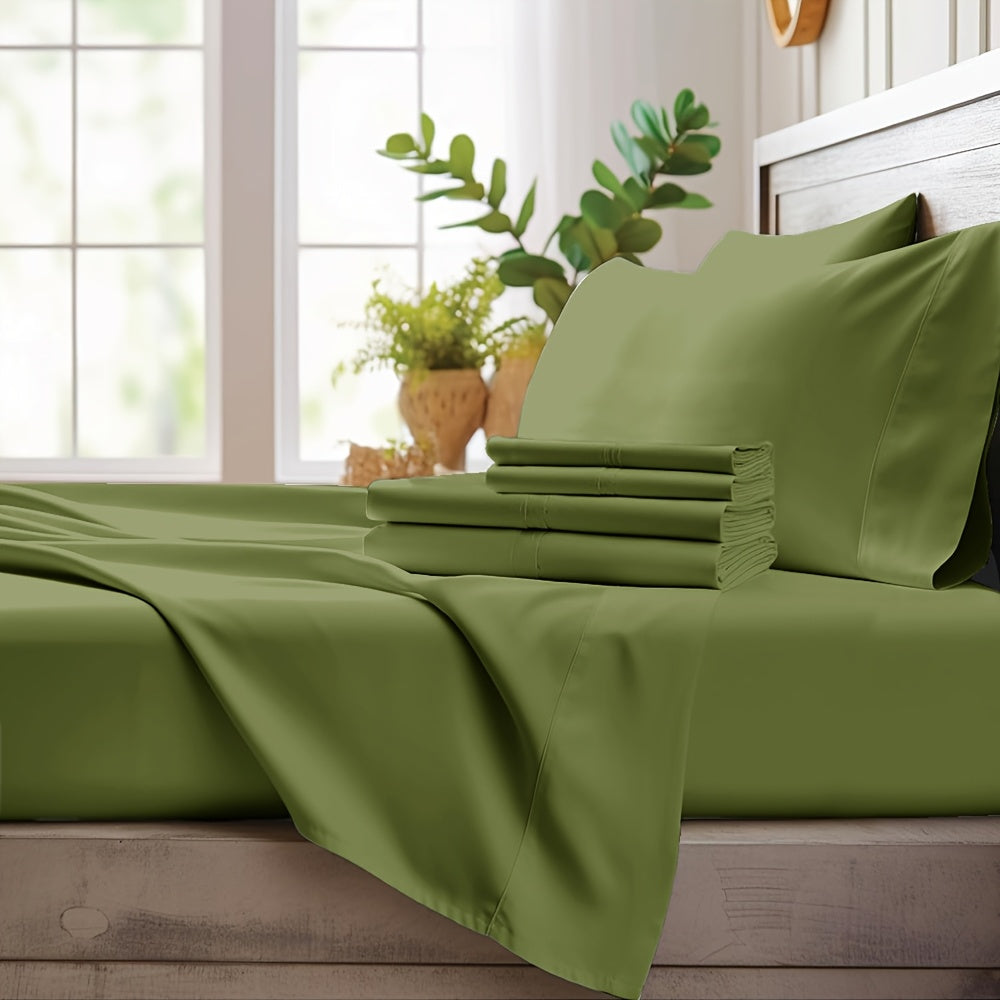 4pcs Bamboo Cooling Bedding - Cooling Bamboo Fiber Fitted Sheet Set, Extra Deep Bamboo Sheet Set- Suitable For Hot Sleepers, Kids, Children Pillowcases, Flat Sheet And Fitted Sheet - A Perfect Gift For Family, Queen And King Sizes, Next Day Delivery