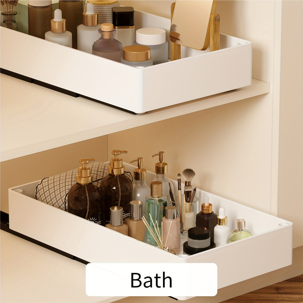 2Pcs Open Storage Bins, Boho Style Plastic Cabinet Organizer, Pull-Out Removable Slide-Out Organizer for Kitchen, Bathroom, Pantry, Cabinets