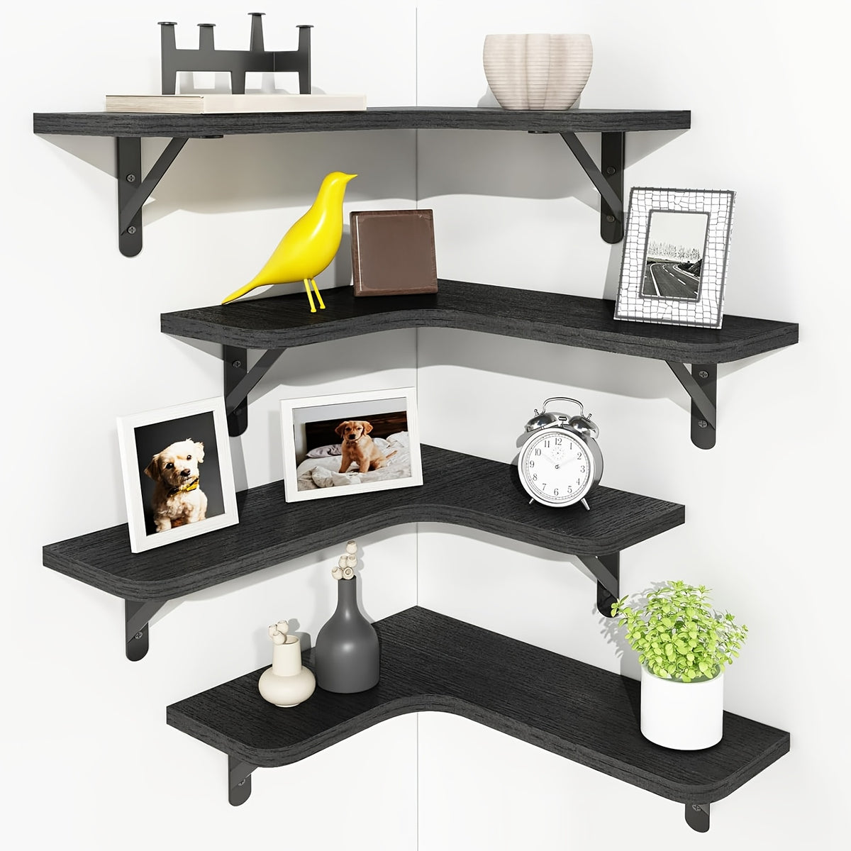4/5pcs Corner Shelves For Outdoor Plant, Floating Corner Shelf, Rustic Wood Wall Mounted Corner Shelf, Gift For Plant Lovers, For Bathroom, Kitchen, Bedroom, Home Decor, Laundry Room, Living Room